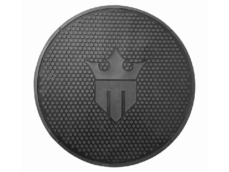 schwarze runde BBQ-Matte mit Logo Matsmiths